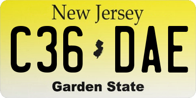 NJ license plate C36DAE