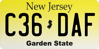 NJ license plate C36DAF