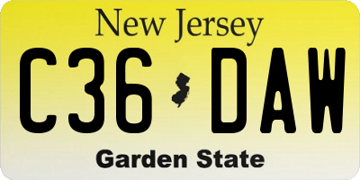 NJ license plate C36DAW