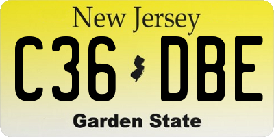 NJ license plate C36DBE