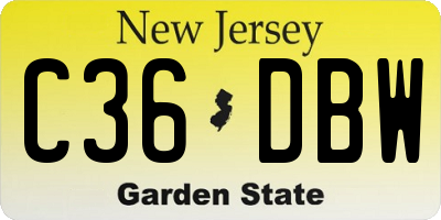 NJ license plate C36DBW