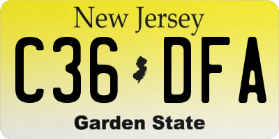 NJ license plate C36DFA