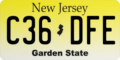 NJ license plate C36DFE