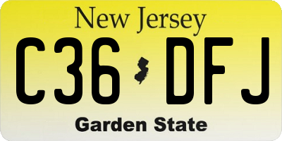 NJ license plate C36DFJ