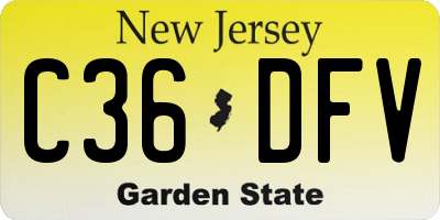 NJ license plate C36DFV