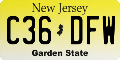 NJ license plate C36DFW