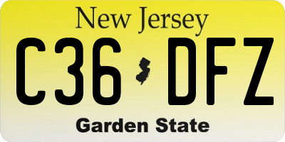 NJ license plate C36DFZ