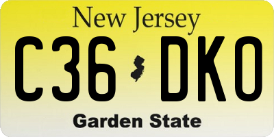 NJ license plate C36DKO