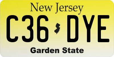 NJ license plate C36DYE