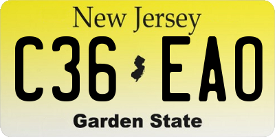 NJ license plate C36EAO