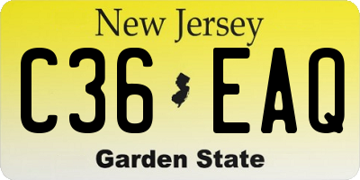 NJ license plate C36EAQ