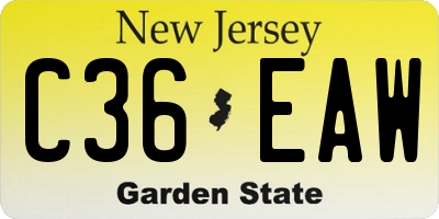 NJ license plate C36EAW