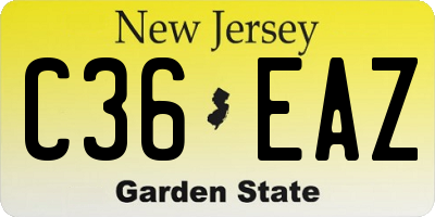 NJ license plate C36EAZ