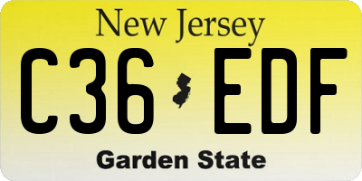 NJ license plate C36EDF