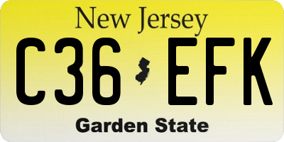 NJ license plate C36EFK