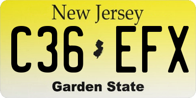 NJ license plate C36EFX
