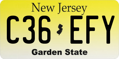 NJ license plate C36EFY