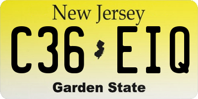 NJ license plate C36EIQ