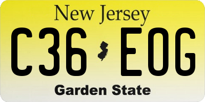 NJ license plate C36EOG
