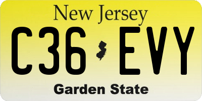 NJ license plate C36EVY