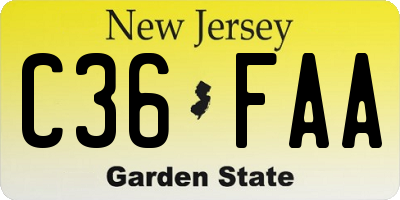 NJ license plate C36FAA