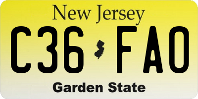 NJ license plate C36FAO