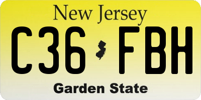 NJ license plate C36FBH