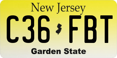 NJ license plate C36FBT