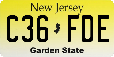 NJ license plate C36FDE