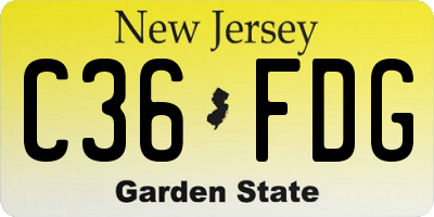 NJ license plate C36FDG