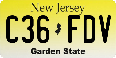 NJ license plate C36FDV