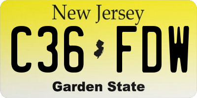 NJ license plate C36FDW