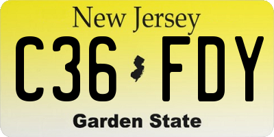NJ license plate C36FDY
