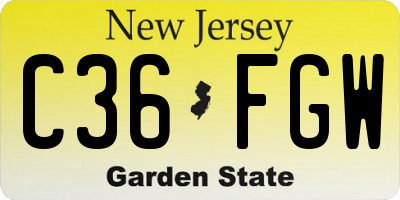 NJ license plate C36FGW