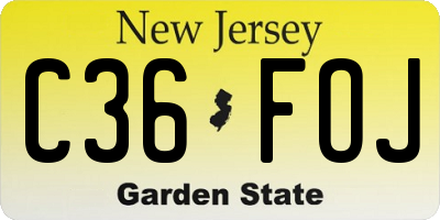 NJ license plate C36FOJ