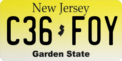 NJ license plate C36FOY