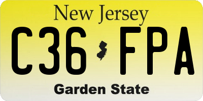 NJ license plate C36FPA