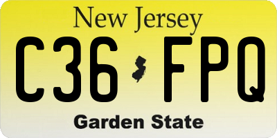 NJ license plate C36FPQ
