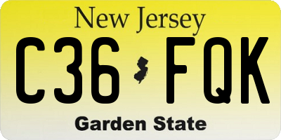 NJ license plate C36FQK