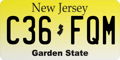 NJ license plate C36FQM
