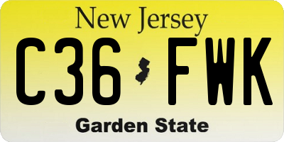 NJ license plate C36FWK