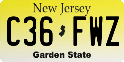 NJ license plate C36FWZ