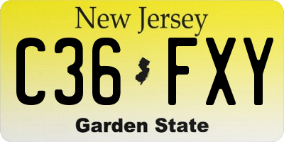 NJ license plate C36FXY