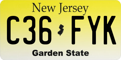 NJ license plate C36FYK