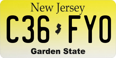 NJ license plate C36FYO