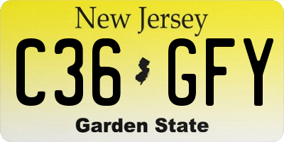 NJ license plate C36GFY