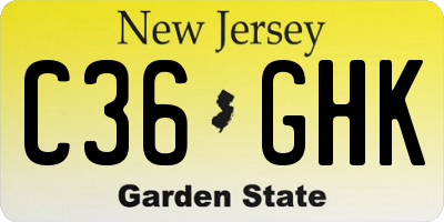 NJ license plate C36GHK
