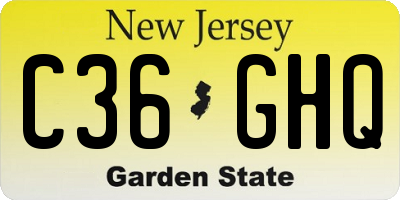 NJ license plate C36GHQ