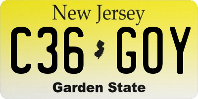 NJ license plate C36GOY