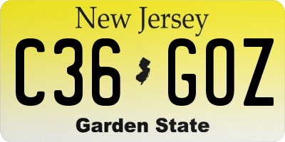 NJ license plate C36GOZ